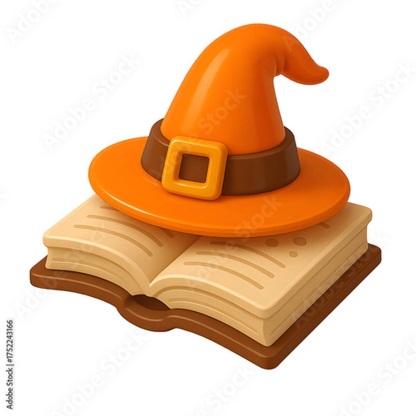 Fototapeta 3D Witch hat on top of an open spell book
