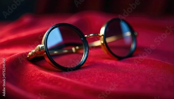 Obraz Elegant Opera Glasses Resting on Velvet Luxurious Vintage Theater Accessory