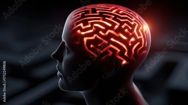 Obraz Glowing Maze Pattern Inside Human Brain Concept