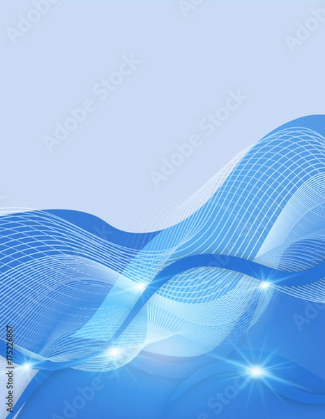 Fototapeta Background template with blue wavy lines