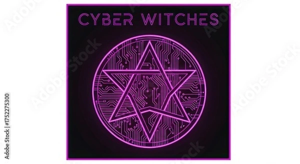 Obraz Cyber Witches Neon Hexagram Emblem Digital Art