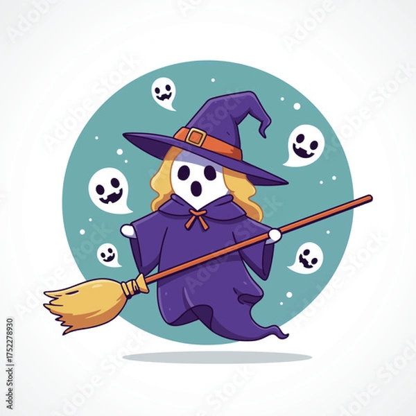 Obraz Cute Ghost Witch Flying Halloween Vector