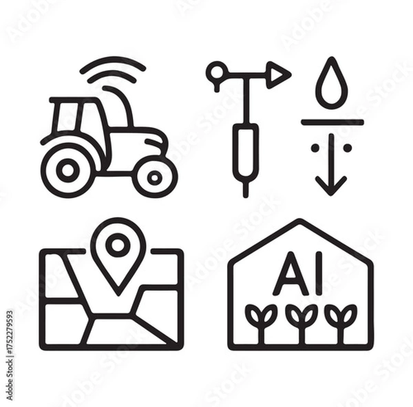 Fototapeta Precision Agriculture and Smart Farming Outline Icons Se