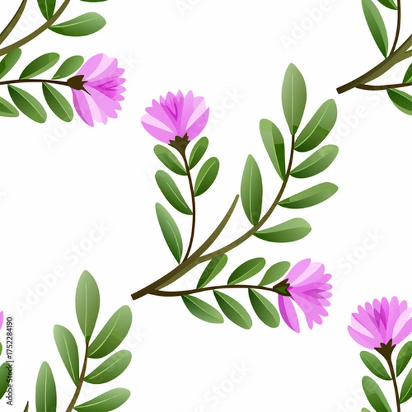 Fototapeta Seamless floral pattern with hand-drawn pink flowers and green leaves on a white background