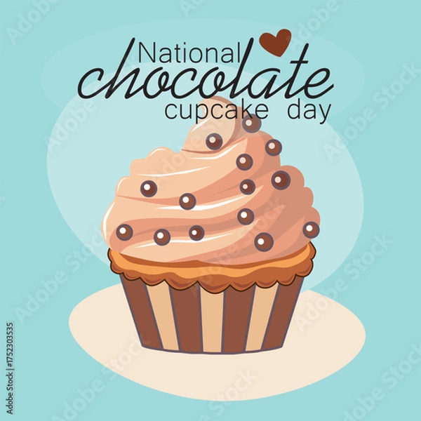 Fototapeta Chocolate cupcake with heart-shaped chocolate decoration, celebrating National Chocolate Cupcake Day. Perfect for food, dessert, and holiday-themed designs