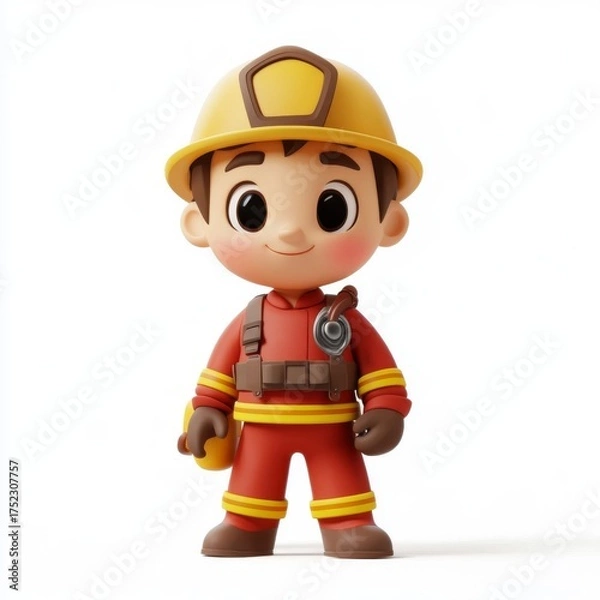 Obraz 3D cartoon fireman, isolated on white background, vector illustration.