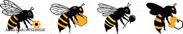 Fototapeta Detailed bumblebee collection gathering pollen and nectar from flowers capturing nature's busy life silhouette