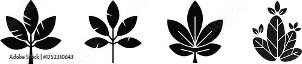 Fototapeta Collection of stylized black hand-drawn leaf silhouettes various designs isolated on botanical graphic elements for decorative purposes silhouette