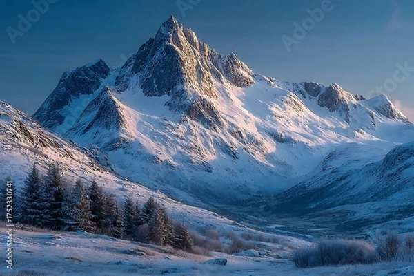 Fototapeta Majestic snow covered mountain peaks wilderness high resolution picture