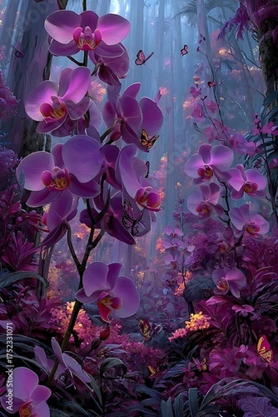 Fototapeta Radiant orchid blooms twilight jungle magic high resolution picture
