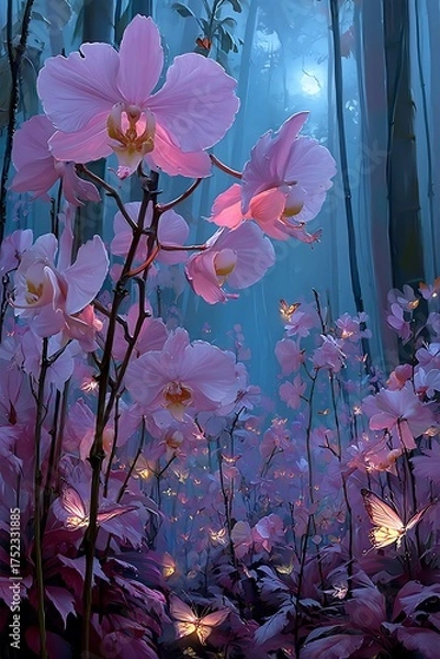 Fototapeta Surreal beautiful orchids luminous pink light high resolution picture