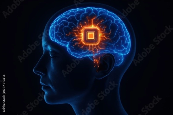 Fototapeta Artificial Intelligence Brain With Integrated Microchip