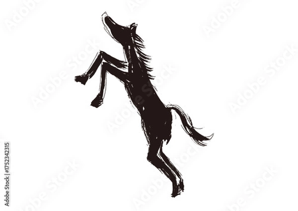 Fototapeta 年賀状 デザイン用　馬の手書き和風筆イラスト　シルエット