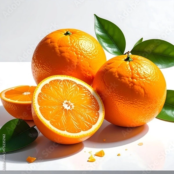 Obraz Fresh oranges on white surface