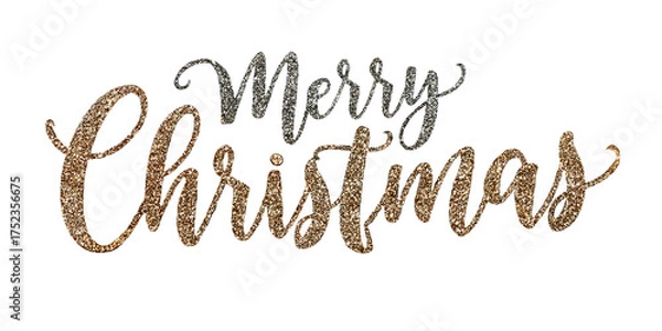 Fototapeta Merry Christmas lettering golden and silver sparkling calligraphic font isolated on transparent background holiday card