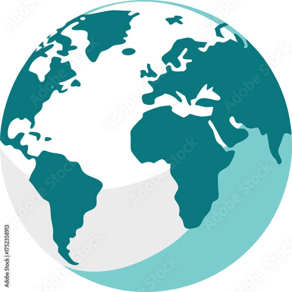Fototapeta Stylized illustration of planet earth with continents in blue and white against a light gray background