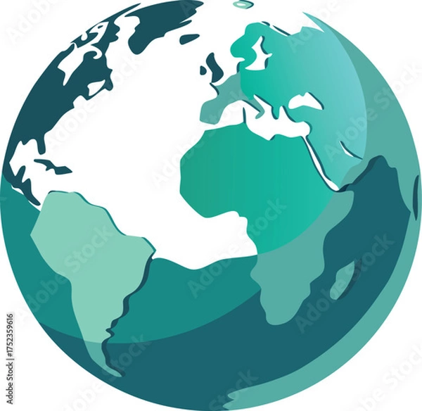 Fototapeta Stylized illustration of planet earth with continents in blue and white against a light gray background