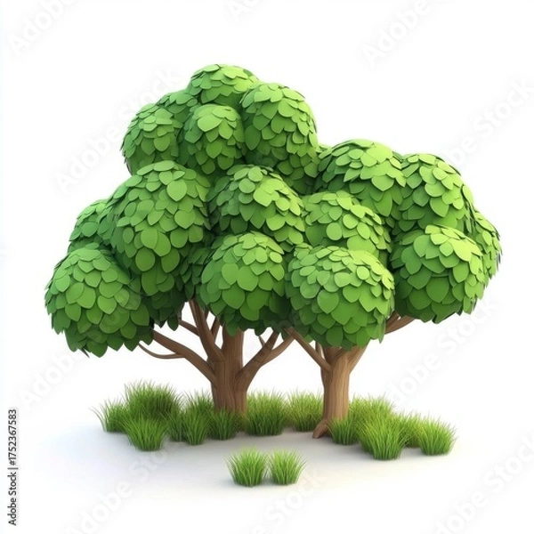 Obraz 3D cartoon bushes, isolated, on white background 