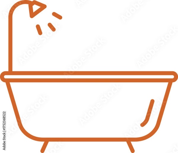 Obraz Bathtub Icon Vector – Red Outline Bathroom Symbol Design on Transparent Background