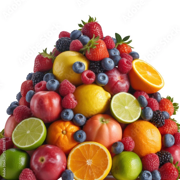 Fototapeta Vibrant assortment of fresh fruits and berries piled high against Transparent Background black berry