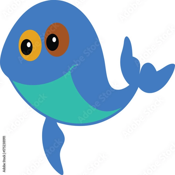 Obraz Playful Cartoon Whale Illustration with Bright Colors and a Friendly Smile Underwater Animal Character Design Marine Life