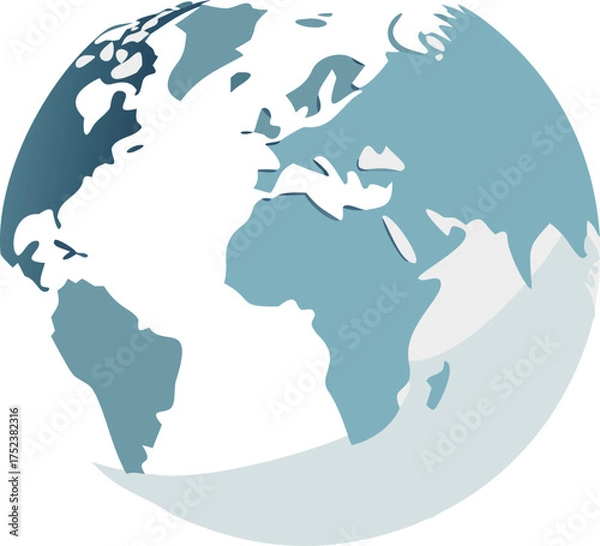 Fototapeta Stylized abstract globe illustration showing continents and oceans in blue and white tones
