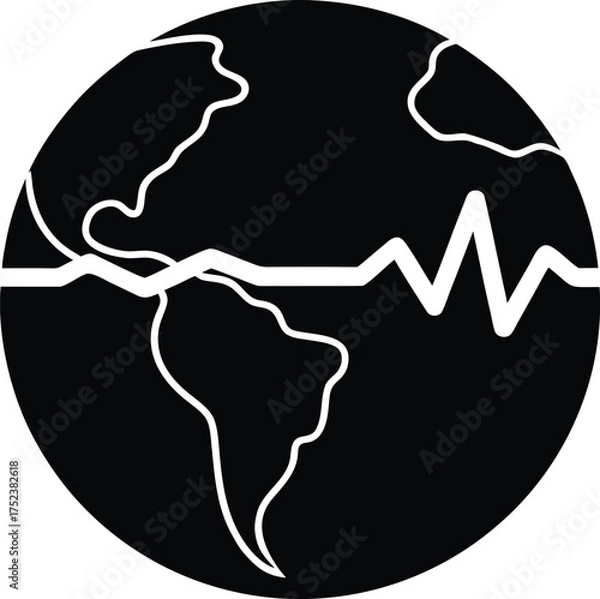 Fototapeta Global Earthquake Activity Illustration Black and White Depiction of Earth with a Seismic Wave Crossing its Surface Symbolizing Disaster Preparedness