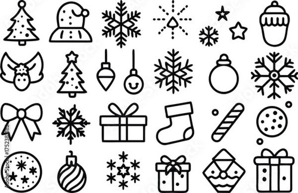 Fototapeta Collection of hand drawn christmas icons and symbols for festive holiday design elements