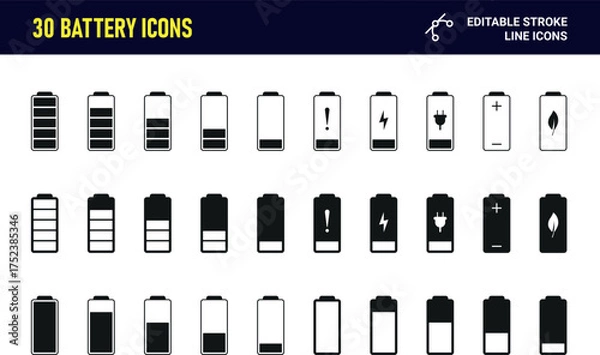 Fototapeta Battery Status Icons Set Collection for UI UX Design.