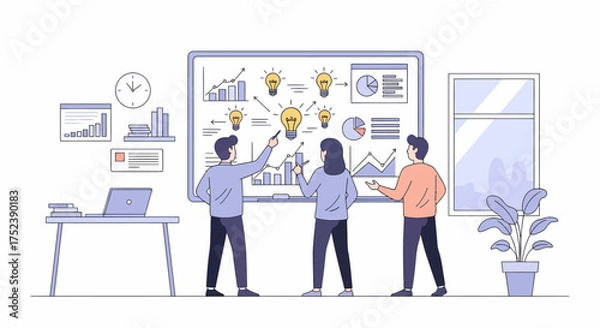 Obraz Team Brainstorming Ideas on Whiteboard for Business Strategy.