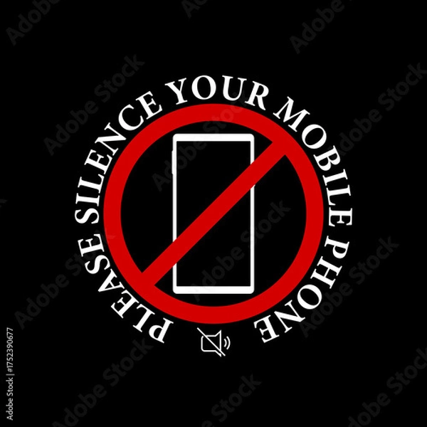 Fototapeta Please silence your mobile phone icon isolated on black background