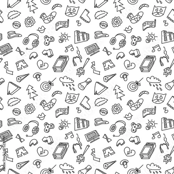 Fototapeta Abstract seamless pattern with many items. Background with different objects.