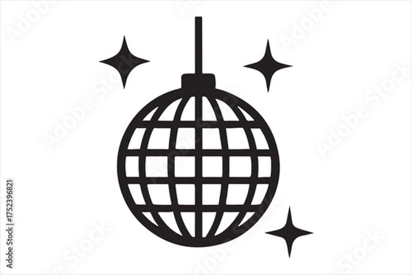 Fototapeta Disco ball with sparkling stars celebration icon silhouette a white background