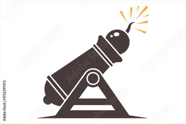 Fototapeta Cannon firing explosive projectile ready for action silhouette a white background
