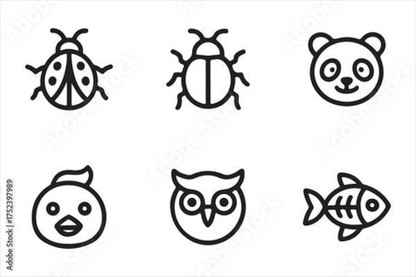 Fototapeta Cute cartoon animal icons for various projects silhouette a white background