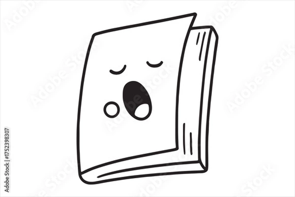 Fototapeta Tired book character sleepy doodle art silhouette a white background