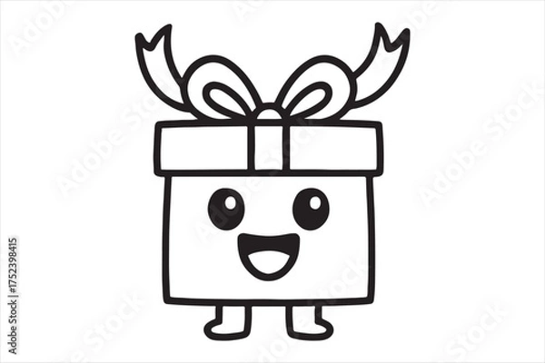 Fototapeta Cute cartoon gift box with smiling face silhouette a white background