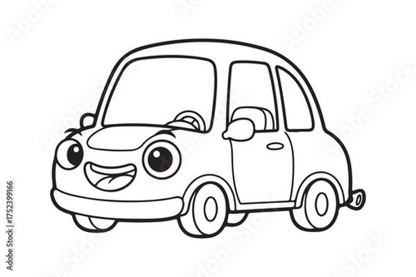 Fototapeta Cartoon car outline ready for coloring silhouette a white background