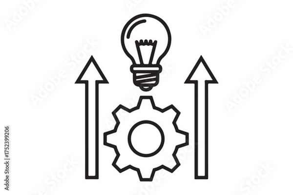 Fototapeta Innovation gears and lightbulb idea symbol silhouette a white background