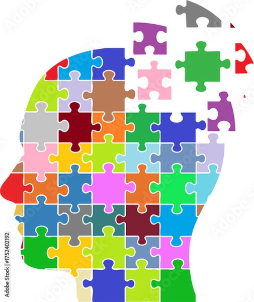 Fototapeta Fragmented thoughts created with a puzzle. Mind map