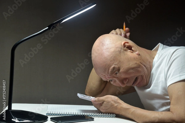 Obraz 電卓を使用している老人