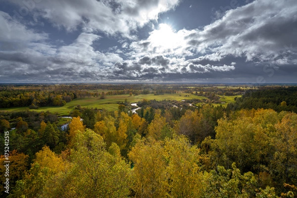 Obraz View from Tellingumäe observation tower over forests and fields in autumn