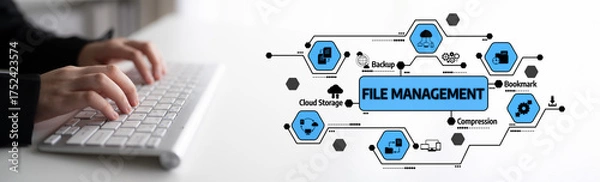 Fototapeta Discover essential file management processes including backup, cloud storage, compression, and bookmark features for effective data organization and improved efficiency. Tessel