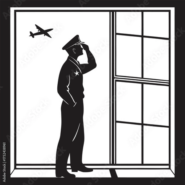 Fototapeta Pilot looking through window silhouette