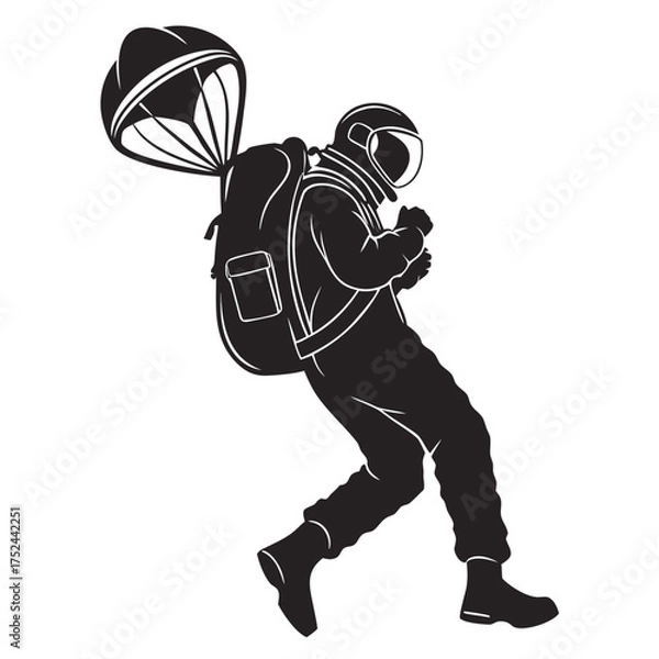 Obraz Astronaut floating with jetpack silhouette