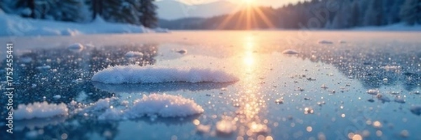 Obraz Iridescent Ice Crystals Sparkle on Frozen Antarctic Lake, Reflecting Winter Suns Glow Pristine, Peaceful Winter Beauty