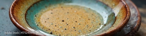 Obraz Rustic Handcrafted Pottery Plate Earthy Speckled Glaze, Close-up Macro Shot Perfect for Food Styling or Home Decor