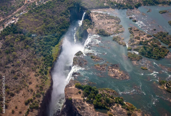 Fototapeta Victoria falls, a view from a helicopter in December, between Zimbabwe and Zambia