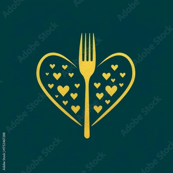 Fototapeta Decorative heart shape with cutlery motif representing love for food in a design