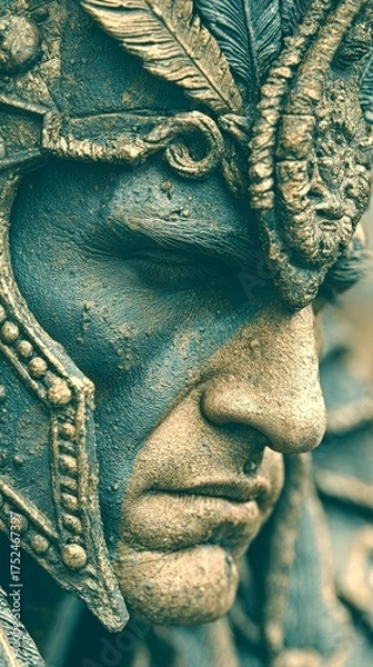 Fototapeta Detailed portrait of a warrior in ancient armor showcasing intricate designs and texture during a historical reenactment event